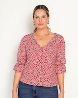 Blusa estampada con elástico recogido para mangas tipo globo